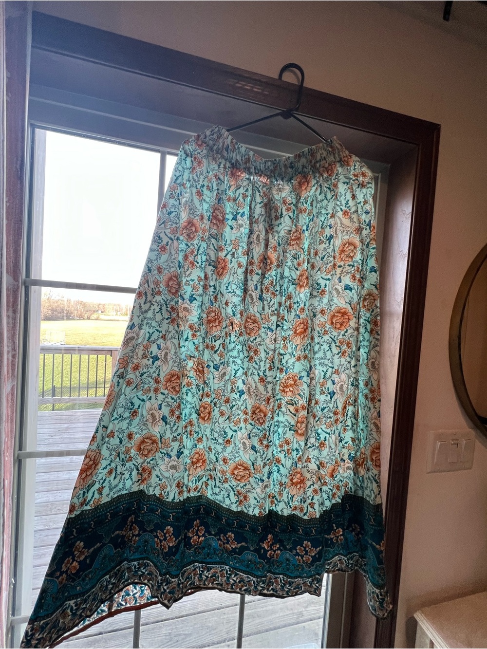 Floral Maxi Skirt in Aqua and Rust